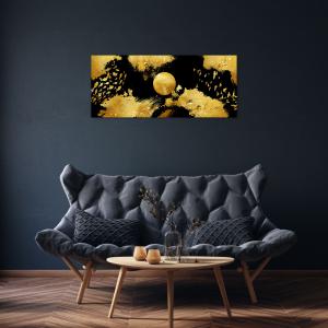Lupia - Quadro moderno Stampa su Tela Canvas World GOLD NATURE 52x122 cm | Arte Moderna astratta con Uccelli in sfondo oro e nero | Telaio in Fibra di Legno Ecologica, Legno del brand Lupia, categoria: Arredo e decorazioni > Quadri e Tele > Quadri su tela.