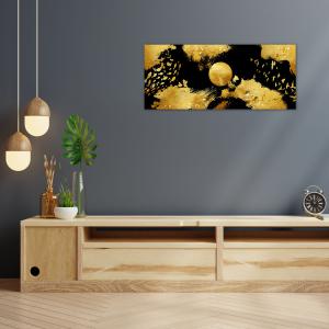 Lupia - Quadro moderno Stampa su Tela Canvas World GOLD NATURE 52x122 cm | Arte Moderna astratta con Uccelli in sfondo oro e nero | Telaio in Fibra di Legno Ecologica, Legno del brand Lupia, categoria: Arredo e decorazioni > Quadri e Tele > Quadri su tela.
