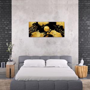 Lupia - Quadro moderno Stampa su Tela Canvas World GOLD NATURE 52x122 cm | Arte Moderna astratta con Uccelli in sfondo oro e nero | Telaio in Fibra di Legno Ecologica, Legno del brand Lupia, categoria: Arredo e decorazioni > Quadri e Tele > Quadri su tela.