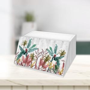 Lupia - Portapane White BANANA LEAVES grey foglie banano, Conserva Freschezza Pane, Versatile per Cibo Secco, Design Unico, Apertura frontale con Aerazione, 40x20x30cm, Chiaro, Legno del brand Lupia, categoria: Tavola e cucina > Portapane, Contenitori e Organizer > Portapane.