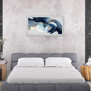 Quadro moderno, per soggiorno camera da letto, con cornice BOSTON colore GREY, 60x110 cm, ABSTRACT FLOWER stampa su pannello in legno, stile floreale blu e oro del brand Lupia, categoria: Arredo e decorazioni > Quadri e Tele > Quadri su Legno.