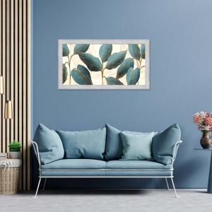 Quadro moderno, per soggiorno camera da letto, con cornice BOSTON colore GREY, 60x110 cm, BLUE FLOWERS stampa su pannello in legno, stile floreale blu e oro del brand Lupia, categoria: Arredo e decorazioni > Quadri e Tele > Quadri su Legno.
