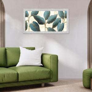 Quadro moderno, per soggiorno camera da letto, con cornice BOSTON colore GREY, 60x110 cm, BLUE FLOWERS stampa su pannello in legno, stile floreale blu e oro del brand Lupia, categoria: Arredo e decorazioni > Quadri e Tele > Quadri su Legno.