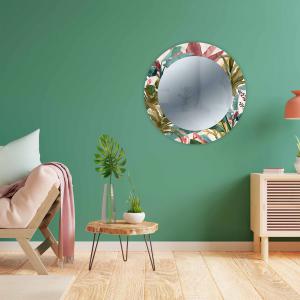 Specchio da parete Rotondo moderno Mirror Fantasy BANANA LEAVES BEIGE diam. 65 cm, Circolare con cornice stampata, specchiera per camera da letto, soggiorno, ingresso del brand Lupia, categoria: Complementi d'arredo > Specchi e specchiere > Specchi stampati.