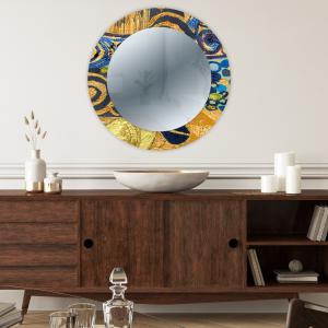 Specchio da parete Rotondo moderno Mirror Fantasy KLIMT GOLD diam. 65 cm, Circolare con cornice stampata, specchiera per camera da letto, soggiorno, ingresso del brand Lupia, categoria: Complementi d'arredo > Specchi e specchiere > Specchi stampati.