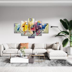 Quadro moderno 5 pezzi su tela Grande Vogue 105x160 cm Giallo Rosso Blu del brand Lupia, categoria: Arredo e decorazioni > Quadri e Tele > Quadri a pannelli.