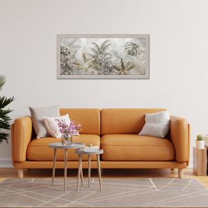 Quadro moderno, per soggiorno camera da letto, con cornice BOSTON colore BEIGE, 60x110 cm, GOLD TROPICAL stampa su pannello in legno, stile floreale blu e oro del brand Lupia, categoria: Arredo e decorazioni > Quadri e Tele > Quadri con cornice.