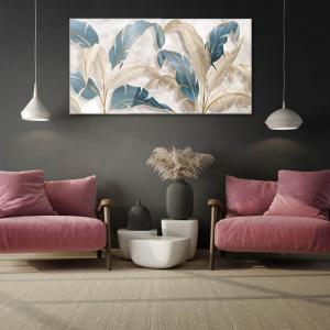 Lupia Quadro Moderno Stampa su Vetro Temperato LEAVES WHITE BLUE BEIGE 73x139 cm, Alta Definizione e Lucentezza di Colori, Design Elegante per Soggiorno, Camera, Ufficio, Facile da Appendere del brand Lupia, categoria: Arredo e decorazioni > Quadri e Tele > Quadri su vetro.