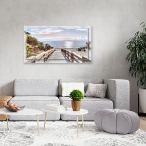 Lupia - Quadro moderno su Tela con Cornice stampata, NEWEXT 75x135 cm PONTILE SULLA SPIAGGIA LIGHT, stampa tela in cotone e cornice legno mdf, soggiorno, camera da letto, cucina, ufficio del brand Lupia, categoria: Arredo e decorazioni > Quadri e Tele > Quadri su tela.