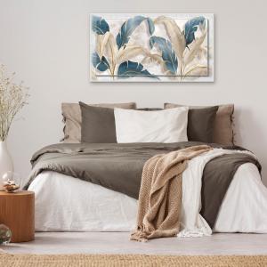 Lupia - Quadro moderno su Tela con Cornice stampata, NEWEXT 75x135 cm LEAVES WHITE BLUE BEIGE, stampa tela in cotone e cornice legno mdf, soggiorno, camera da letto, cucina, ufficio del brand Lupia, categoria: Arredo e decorazioni > Quadri e Tele > Quadri con cornice.