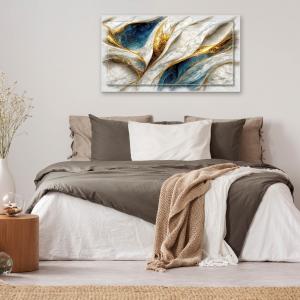 Lupia - Quadro moderno su Tela con Cornice stampata, NEWEXT 75x135 cm FLUID GOLD BLUE, stampa tela in cotone e cornice legno mdf, soggiorno, camera da letto, cucina, ufficio del brand Lupia, categoria: Arredo e decorazioni > Quadri e Tele > Quadri su tela.