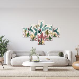 Lupia - Quadro moderno 5 pezzi su tela pvc, Grande Vogue, BANANA LEAVES BEIGE, 105x160 cm, Stampe ad alta risoluzione, Facili da appendere, Ideale per soggiorno, camera da letto, Made in Italy del brand Lupia, categoria: Arredo e decorazioni > Quadri e Tele > Quadri su tela.
