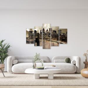 Lupia - Quadro moderno 5 pezzi su tela pvc, Grande Vogue, BRIDGE AT NIGHT, 105x160 cm, Stampe ad alta risoluzione, Facili da appendere, Ideale per soggiorno, camera da letto, Made in Italy del brand Lupia, categoria: Arredo e decorazioni > Quadri e Tele > Quadri su tela.