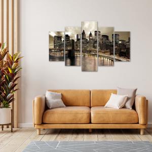 Lupia - Quadro moderno 5 pezzi su tela pvc, Grande Vogue, BRIDGE AT NIGHT, 105x160 cm, Stampe ad alta risoluzione, Facili da appendere, Ideale per soggiorno, camera da letto, Made in Italy del brand Lupia, categoria: Arredo e decorazioni > Quadri e Tele > Quadri su tela.