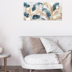 Lupia - Quadro Moderno MONDIE' LEAVES WHITE BLUE BEIGE con Stampa Alta Definizione, Lamina Argento o Oro, Adatto a Soggiorno e Camera, Made in Italy, 31x66 cm, poster su Legno del brand Lupia, categoria: Arredo e decorazioni > Quadri e Tele > Quadri su Legno.