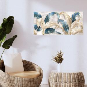 Lupia - Quadro Moderno MONDIE' LEAVES WHITE BLUE BEIGE con Stampa Alta Definizione, Lamina Argento o Oro, Adatto a Soggiorno e Camera, Made in Italy, 31x66 cm, poster su Legno del brand Lupia, categoria: Arredo e decorazioni > Quadri e Tele > Quadri su Legno.