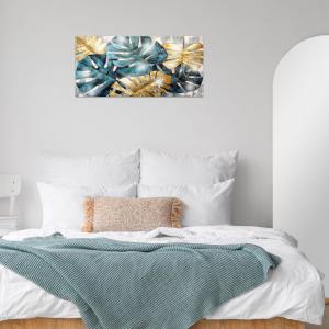 Lupia - Quadro Moderno MONDIE' LEAVES RELIEF con Stampa Alta Definizione, Lamina Argento o Oro, Adatto a Soggiorno e Camera, Made in Italy, 31x66 cm, poster su Legno del brand Lupia, categoria: Arredo e decorazioni > Quadri e Tele > Quadri su Legno.