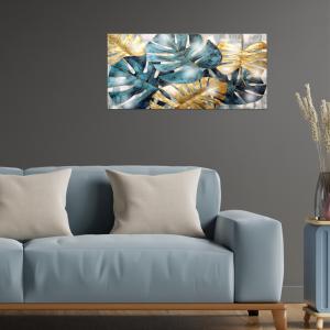 Lupia - Quadro Moderno MONDIE' LEAVES RELIEF con Stampa Alta Definizione, Lamina Argento o Oro, Adatto a Soggiorno e Camera, Made in Italy, 31x66 cm, poster su Legno del brand Lupia, categoria: Arredo e decorazioni > Quadri e Tele > Quadri su Legno.