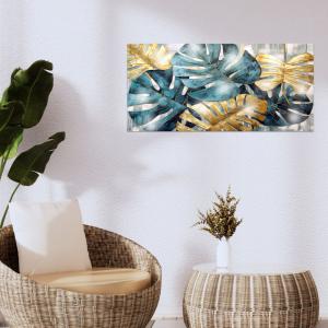 Lupia - Quadro Moderno MONDIE' LEAVES RELIEF con Stampa Alta Definizione, Lamina Argento o Oro, Adatto a Soggiorno e Camera, Made in Italy, 31x66 cm, poster su Legno del brand Lupia, categoria: Arredo e decorazioni > Quadri e Tele > Quadri su Legno.