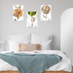 Lupia - Set 3 Quadri Moderni MONDIE' ZEN LEAVES con Stampa Alta Definizione, Lamina Argento o Oro, Adatti a Soggiorno e Camera, Made in Italy, 31x46 cm, poster su Legno del brand Lupia, categoria: Arredo e decorazioni > Quadri e Tele > Quadri su Legno.