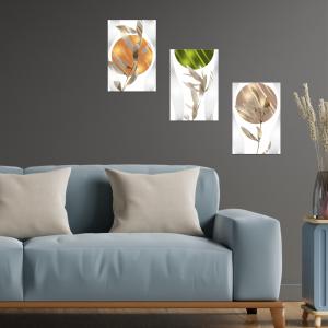 Lupia - Set 3 Quadri Moderni MONDIE' ZEN LEAVES con Stampa Alta Definizione, Lamina Argento o Oro, Adatti a Soggiorno e Camera, Made in Italy, 31x46 cm, poster su Legno del brand Lupia, categoria: Arredo e decorazioni > Quadri e Tele > Quadri su Legno.