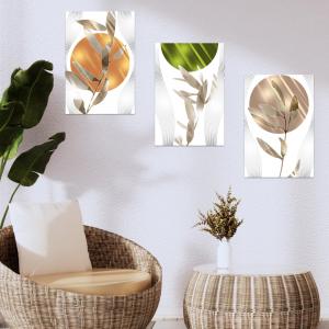 Lupia - Set 3 Quadri Moderni MONDIE' ZEN LEAVES con Stampa Alta Definizione, Lamina Argento o Oro, Adatti a Soggiorno e Camera, Made in Italy, 31x46 cm, poster su Legno del brand Lupia, categoria: Arredo e decorazioni > Quadri e Tele > Quadri su Legno.