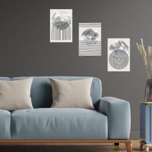 Lupia - Set 3 Quadri Moderni MONDIE' LINES con Stampa Alta Definizione, Lamina Argento o Oro, Adatti a Soggiorno e Camera, Made in Italy, 31x46 cm, poster su Legno del brand Lupia, categoria: Arredo e decorazioni > Quadri e Tele > Quadri su Legno.