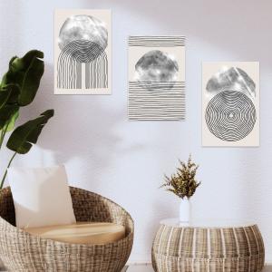 Lupia - Set 3 Quadri Moderni MONDIE' LINES con Stampa Alta Definizione, Lamina Argento o Oro, Adatti a Soggiorno e Camera, Made in Italy, 31x46 cm, poster su Legno del brand Lupia, categoria: Arredo e decorazioni > Quadri e Tele > Quadri su Legno.