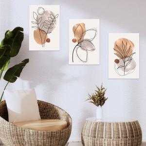 Lupia - Set 3 Quadri Moderni MONDIE' STYLIZED LEAVES con Stampa Alta Definizione, Lamina Argento o Oro, Adatti a Soggiorno e Camera, Made in Italy, 31x46 cm, poster su Legno del brand Lupia, categoria: Arredo e decorazioni > Quadri e Tele > Quadri su Legno.