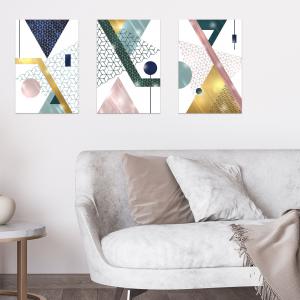 Lupia - Set 3 Quadri Moderni MONDIE' GEOMETRIES 3 con Stampa Alta Definizione, Lamina Argento o Oro, Adatti a Soggiorno e Camera, Made in Italy, 31x46 cm, poster su Legno del brand Lupia, categoria: Arredo e decorazioni > Quadri e Tele > Quadri su Legno.