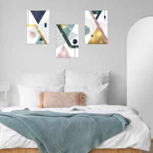 Lupia - Set 3 Quadri Moderni MONDIE' GEOMETRIES 3 con Stampa Alta Definizione, Lamina Argento o Oro, Adatti a Soggiorno e Camera, Made in Italy, 31x46 cm, poster su Legno del brand Lupia, categoria: Arredo e decorazioni > Quadri e Tele > Quadri su Legno.