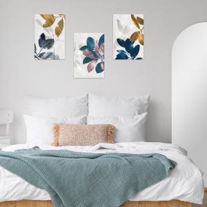 Lupia - Set 3 Quadri Moderni MONDIE' EDEN LEAVES con Stampa Alta Definizione, Lamina Argento o Oro, Adatti a Soggiorno e Camera, Made in Italy, 31x46 cm, poster su Legno del brand Lupia, categoria: Arredo e decorazioni > Quadri e Tele > Quadri su Legno.
