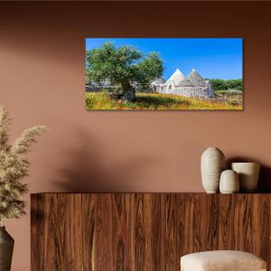 Lupia - Quadro moderno su Tela Canvas DEEP 65X143 cm, con paesaggi e localismi italiani, per casa, soggiorno, capezzale camera da letto, hotel, ufficio, PUGLIA - TRULLI E ALBERO ULIVO         del brand Lupia, categoria: Arredo e decorazioni > Quadri e Tele > Quadri cittÃ  e Localismi.