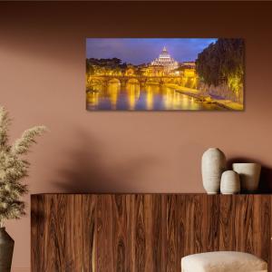 Lupia - Quadro moderno su Tela Canvas DEEP 65X143 cm, con paesaggi e localismi italiani, per casa, soggiorno, capezzale camera da letto, hotel, ufficio, ROMA - SAN PIETRO DAL TEVERE NIGHT     del brand Lupia, categoria: Arredo e decorazioni > Quadri e Tele > Quadri cittÃ  e Localismi.