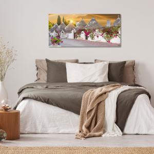 Lupia - Quadro moderno su Tela Canvas DEEP 65X143 cm, con paesaggi e localismi italiani, per casa, soggiorno, capezzale camera da letto, hotel, ufficio, PUGLIA - TRULLI DECORATI               del brand Lupia, categoria: Arredo e decorazioni > Quadri e Tele > Quadri cittÃ  e Localismi.
