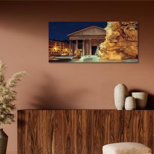 Lupia - Quadro moderno su Tela Canvas DEEP 65X143 cm, con paesaggi e localismi italiani, per casa, soggiorno, capezzale camera da letto, hotel, ufficio, ROMA - PANTHEON CON FONTANA NOTTE      del brand Lupia, categoria: Arredo e decorazioni > Quadri e Tele > Quadri cittÃ  e Localismi.