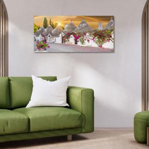 Lupia - Quadro moderno su Tela Canvas DEEP 65X143 cm, con paesaggi e localismi italiani, per casa, soggiorno, capezzale camera da letto, hotel, ufficio, PUGLIA - TRULLI DECORATI               del brand Lupia, categoria: Arredo e decorazioni > Quadri e Tele > Quadri cittÃ  e Localismi.