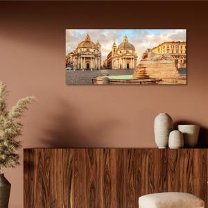 Lupia - Quadro moderno su Tela Canvas DEEP 65X143 cm, con paesaggi e localismi italiani, per casa, soggiorno, capezzale camera da letto, hotel, ufficio, ROMA - PIAZZA POPOLO-CHIESA ARTISTI    del brand Lupia, categoria: Arredo e decorazioni > Quadri e Tele > Quadri cittÃ  e Localismi.