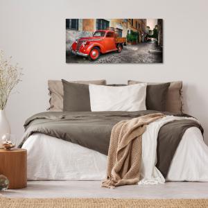 Lupia - Quadro moderno su Tela Canvas DEEP 65X143 cm, con paesaggi e localismi italiani, per casa, soggiorno, capezzale camera da letto, hotel, ufficio, ROMA - TRASTEVERE-CAMIONCINO ROSSO     del brand Lupia, categoria: Arredo e decorazioni > Quadri e Tele > Quadri cittÃ  e Localismi.
