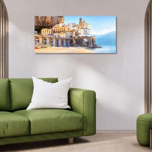 Lupia - Quadro moderno su Tela Canvas DEEP 65X143 cm, con paesaggi e localismi italiani, per casa, soggiorno, capezzale camera da letto, hotel, ufficio, NAPOLI - PORTOFINO SPIAGGIA            del brand Lupia, categoria: Arredo e decorazioni > Quadri e Tele > Quadri cittÃ  e Localismi.