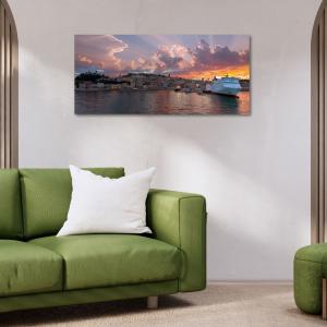 Lupia - Quadro moderno su Tela Canvas DEEP 65X143 cm, con paesaggi e localismi italiani, per casa, soggiorno, capezzale camera da letto, hotel, ufficio, ANCONA - PORTO DI SERA                 del brand Lupia, categoria: Arredo e decorazioni > Quadri e Tele > Quadri cittÃ  e Localismi.