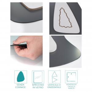 Lupia - Specchio da Parete Irregolare, asimmetrico ORGANICO, Specchio moderno Camera Letto, Bagno, Ingresso, forma macchia, goccia, montaggio facile con pannello mdf posteriore, filo lucido - 49x69 cm del brand Lupia, categoria: Complementi d'arredo > Specchi e specchiere > Specchi da parete.