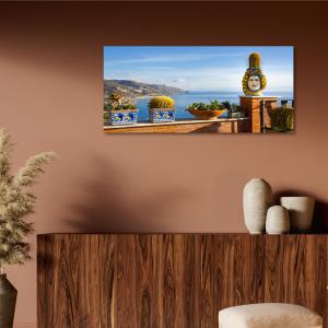 Lupia - Quadro moderno su Tela Canvas DEEP 65X143 cm, con paesaggi e localismi italiani, per casa, soggiorno, capezzale camera da letto, hotel, ufficio, CATANIA - PANORAMA TAORMINA       del brand Lupia, categoria: Arredo e decorazioni > Quadri e Tele > Quadri cittÃ  e Localismi.