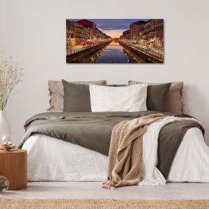 Lupia - Quadro moderno su Tela Canvas DEEP 65X143 cm, con paesaggi e localismi italiani, per casa, soggiorno, capezzale camera da letto, hotel, ufficio, MILANO - NAVIGLIO TWILIGHT             del brand Lupia, categoria: Arredo e decorazioni > Quadri e Tele > Quadri cittÃ  e Localismi.