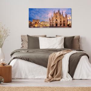 Lupia - Quadro moderno su Tela Canvas DEEP 65X143 cm, con paesaggi e localismi italiani, per casa, soggiorno, capezzale camera da letto, hotel, ufficio, MILANO - DUOMO SUNRISE                 del brand Lupia, categoria: Arredo e decorazioni > Quadri e Tele > Quadri cittÃ  e Localismi.