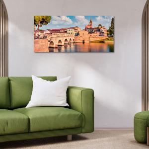Lupia - Quadro moderno su Tela Canvas DEEP 65X143 cm, con paesaggi e localismi italiani, per casa, soggiorno, capezzale camera da letto, hotel, ufficio, RIMINI - PONTE DI TIBERIO              del brand Lupia, categoria: Arredo e decorazioni > Quadri e Tele > Quadri cittÃ  e Localismi.