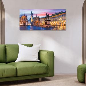 Lupia - Quadro moderno su Tela Canvas DEEP 65X143 cm, con paesaggi e localismi italiani, per casa, soggiorno, capezzale camera da letto, hotel, ufficio, TORINO - PIAZZA SAN CARLO TWILIGHT     del brand Lupia, categoria: Arredo e decorazioni > Quadri e Tele > Quadri cittÃ  e Localismi.