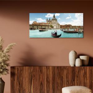 Lupia - Quadro moderno su Tela Canvas DEEP 65X143 cm, con paesaggi e localismi italiani, per casa, soggiorno, capezzale camera da letto, hotel, ufficio, VENEZIA - CHIESA DELLA SALUTE GOLDOLE  del brand Lupia, categoria: Arredo e decorazioni > Quadri e Tele > Quadri cittÃ  e Localismi.