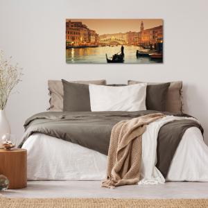 Lupia - Quadro moderno su Tela Canvas DEEP 65X143 cm, con paesaggi e localismi italiani, per casa, soggiorno, capezzale camera da letto, hotel, ufficio, VENEZIA - PONTE RIALTO TWILIGHT        del brand Lupia, categoria: Arredo e decorazioni > Quadri e Tele > Quadri cittÃ  e Localismi.
