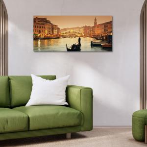 Lupia - Quadro moderno su Tela Canvas DEEP 65X143 cm, con paesaggi e localismi italiani, per casa, soggiorno, capezzale camera da letto, hotel, ufficio, VENEZIA - PONTE RIALTO TWILIGHT        del brand Lupia, categoria: Arredo e decorazioni > Quadri e Tele > Quadri cittÃ  e Localismi.